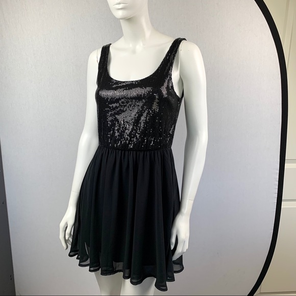 Sequin Ballerina Skate Chiffon Little Black Dress - Picture 8 of 14